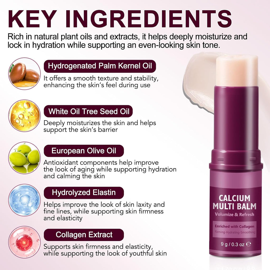 Calcium Multi Balm Stick, Calcium Volume Multi Balm Stick, Firming,Hydrating & Smoothing Collagen Moisturing Stick for Eyes, Face & Neck